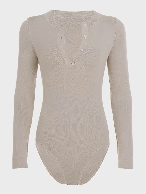 ソフトリブヘンリーネックボディースーツ