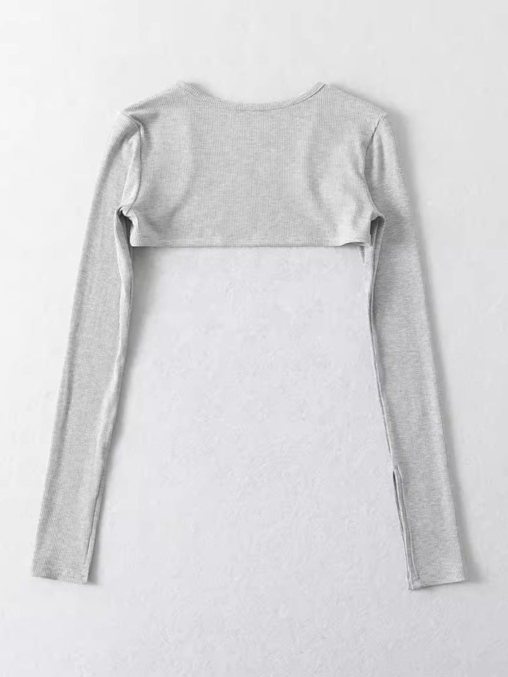 スリットスリーブリブボレロトップス