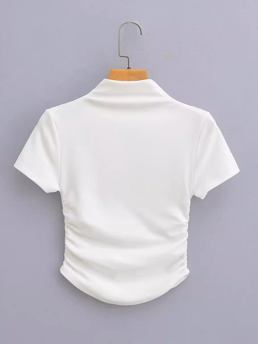 ソフトドレープモックネックショートスリーブトップス