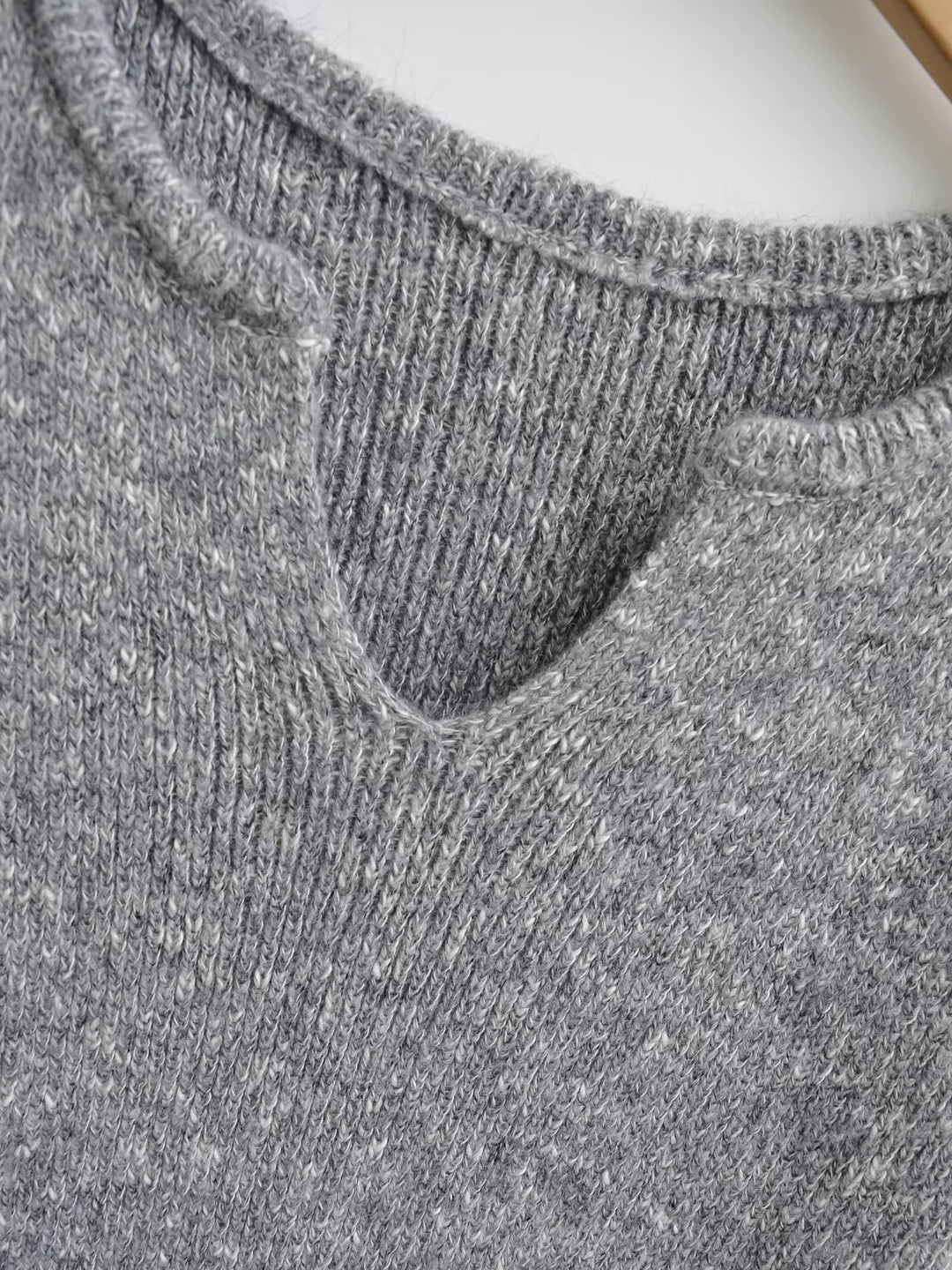 フレアスリーブメランジニットミニワンピース