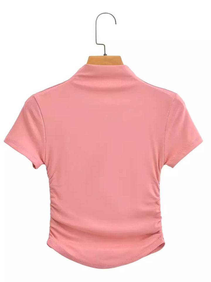 ソフトドレープモックネックショートスリーブトップス