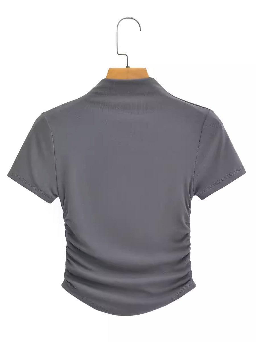 ソフトドレープモックネックショートスリーブトップス