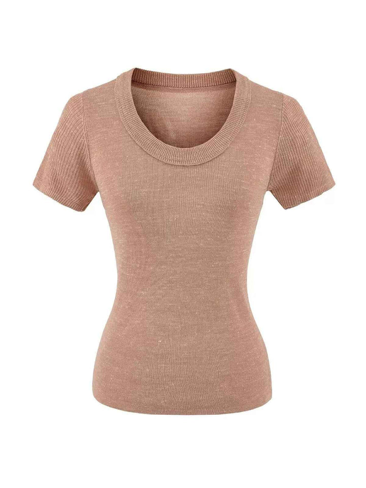リネンタッチサマーニットUネックTシャツ