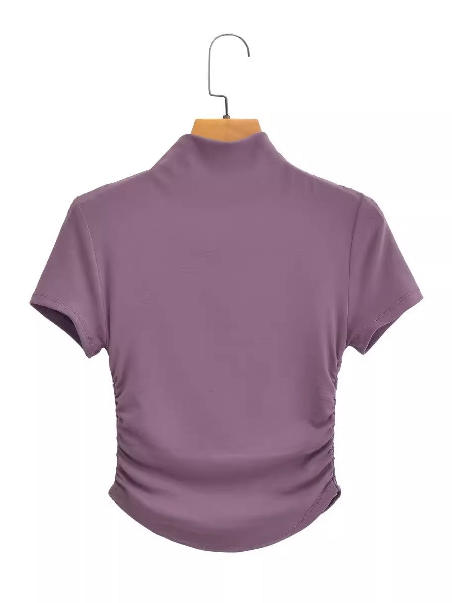 ソフトドレープモックネックショートスリーブトップス