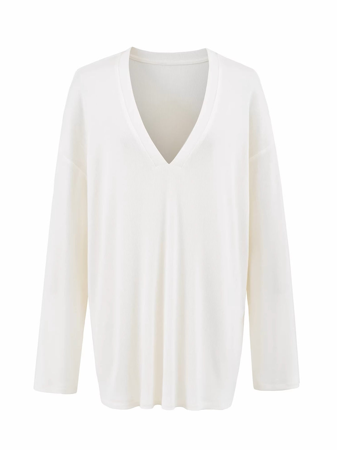 Vネックリラックスリブトップス