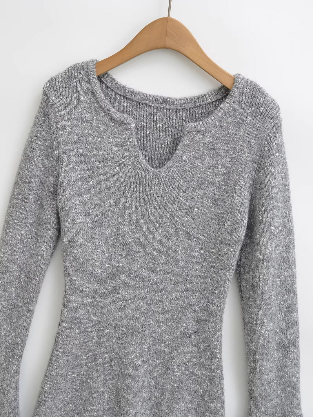 フレアスリーブメランジニットミニワンピース