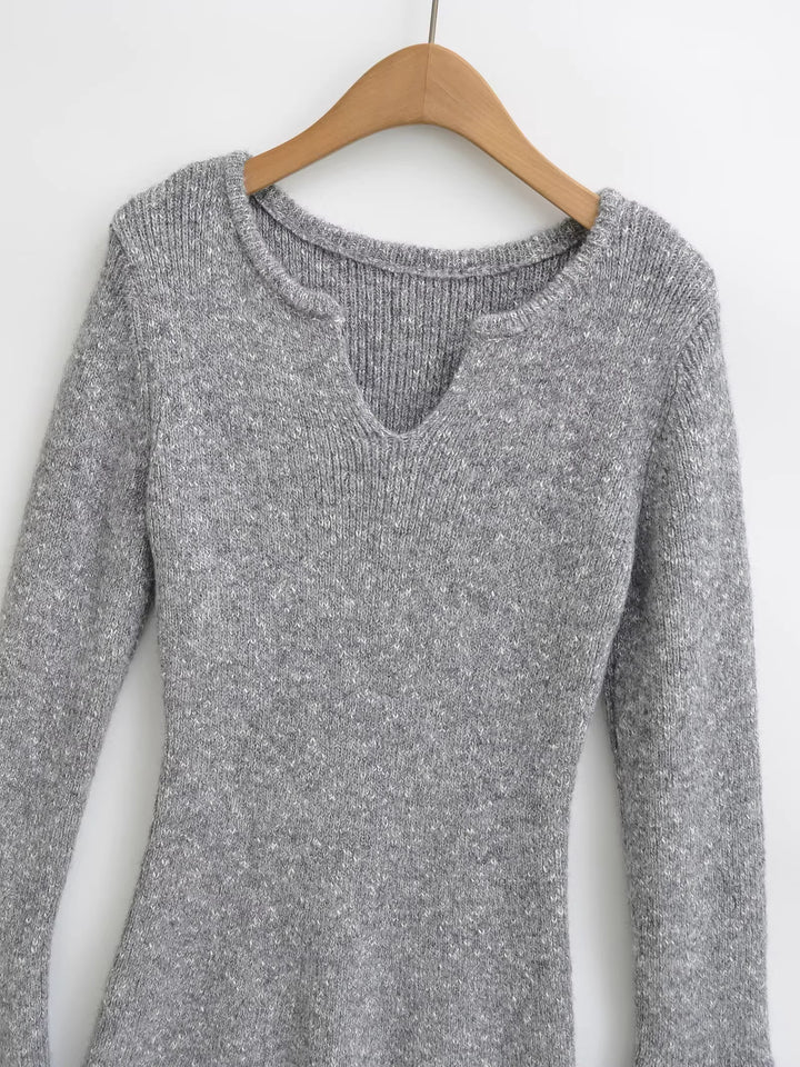 フレアスリーブメランジニットミニワンピース