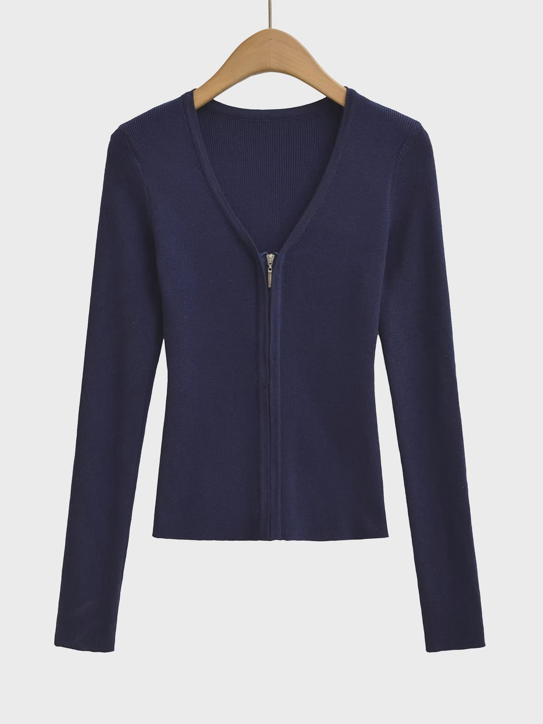 ノーカラーVネックジップカーディガン