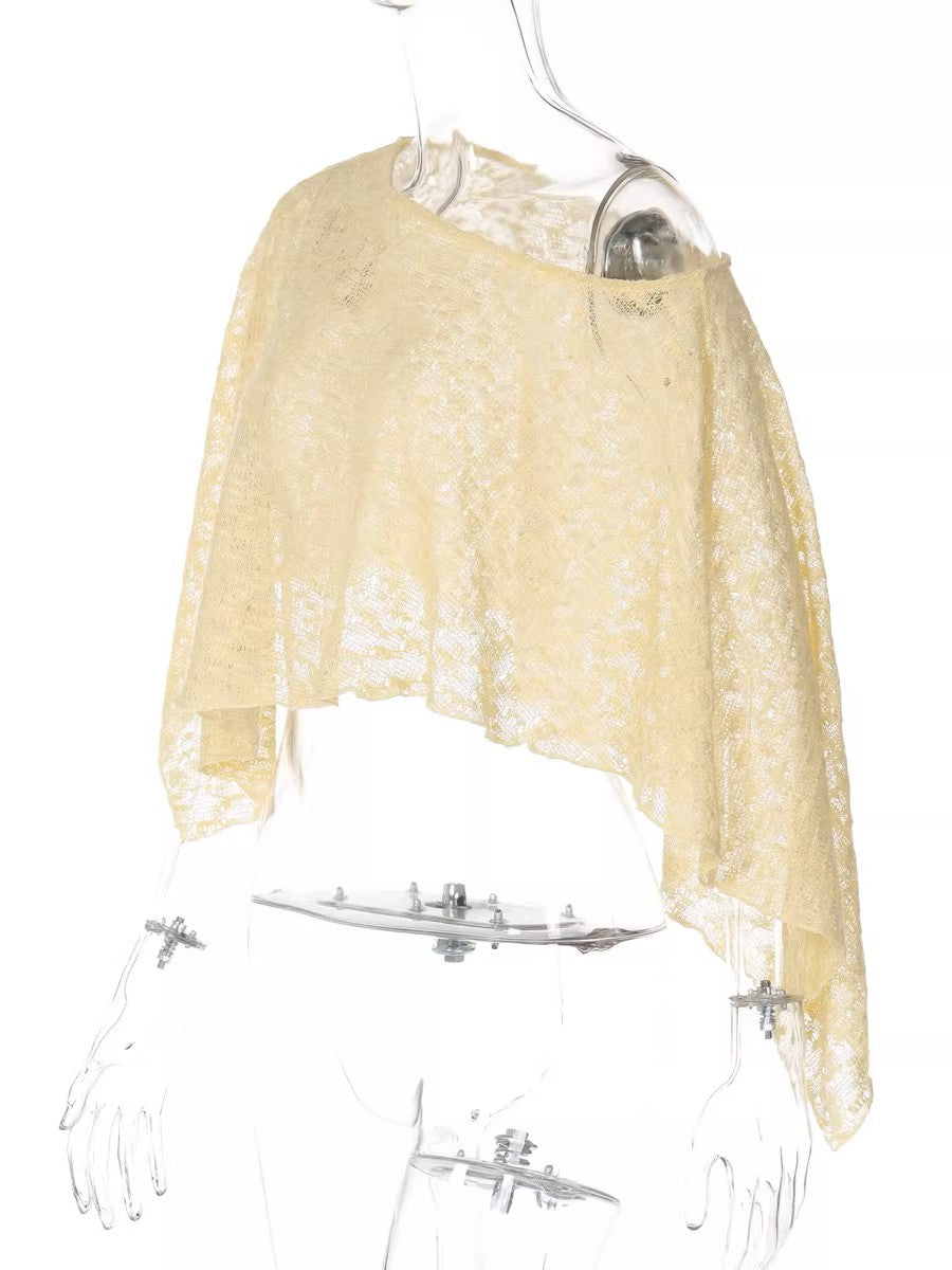 ワンショルダー シアーニットプルオーバーケープ