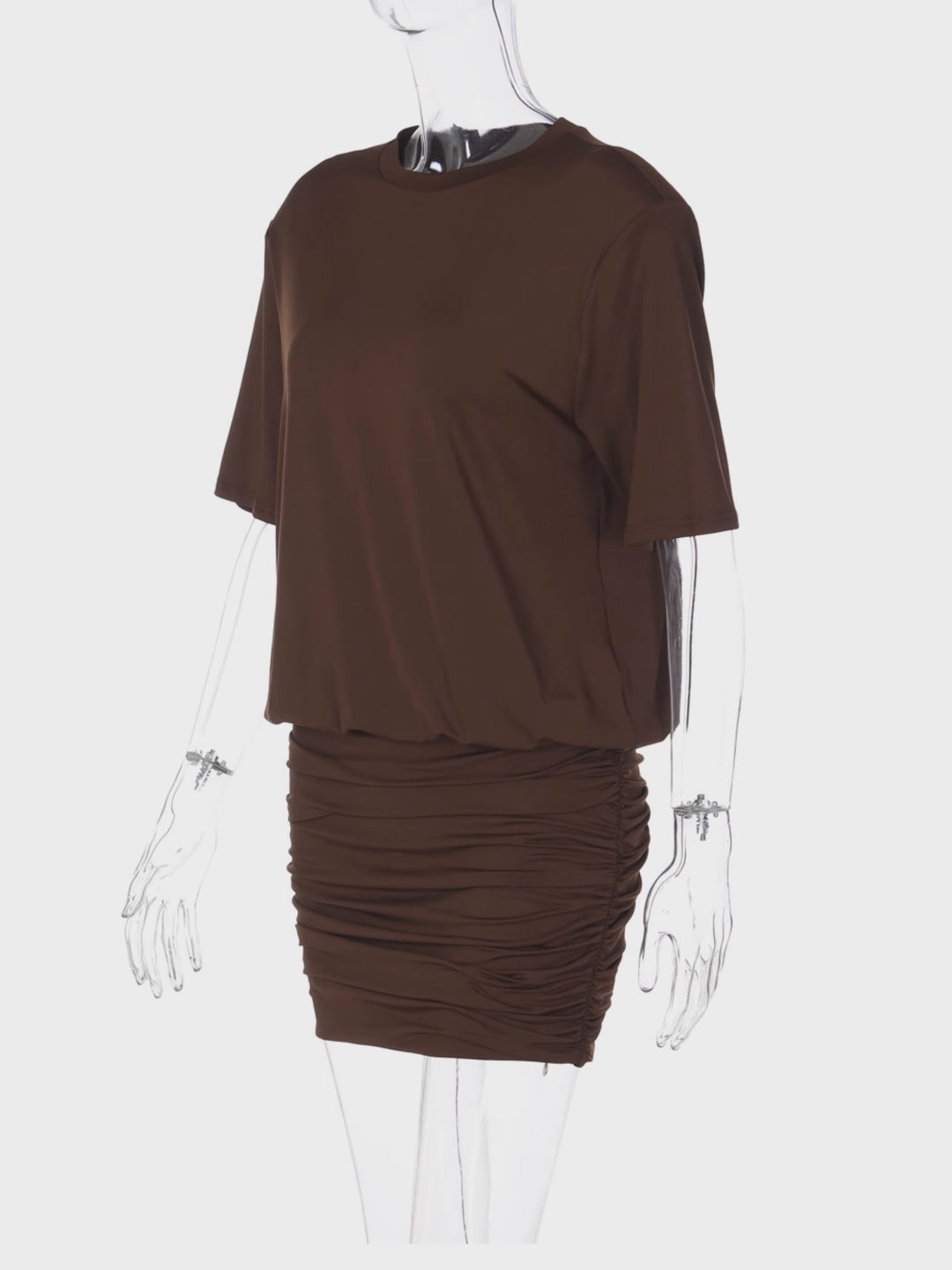 肩パッドインギャザーミニワンピース