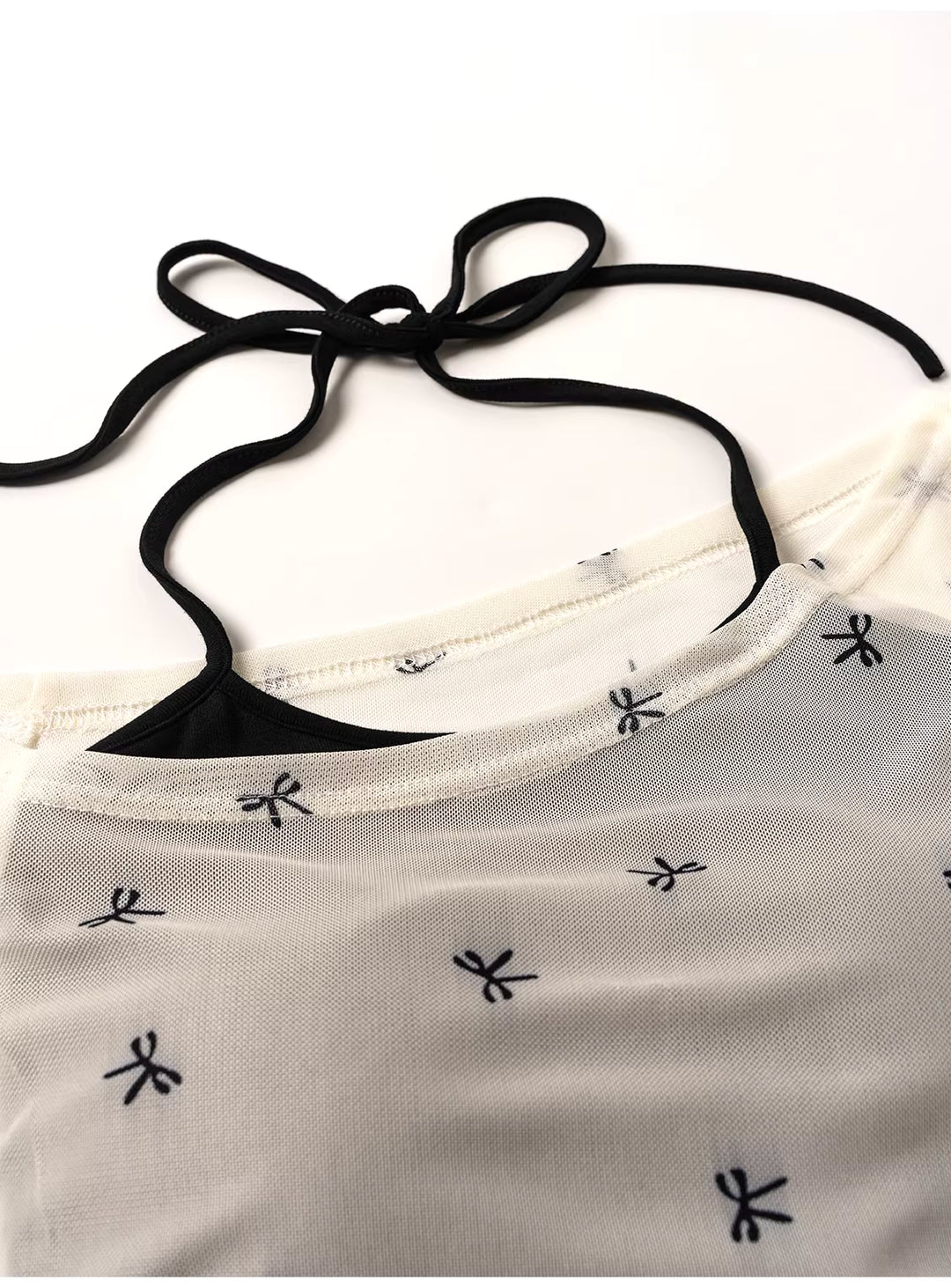 リボン柄シアーメッシュトップスレイヤードセット