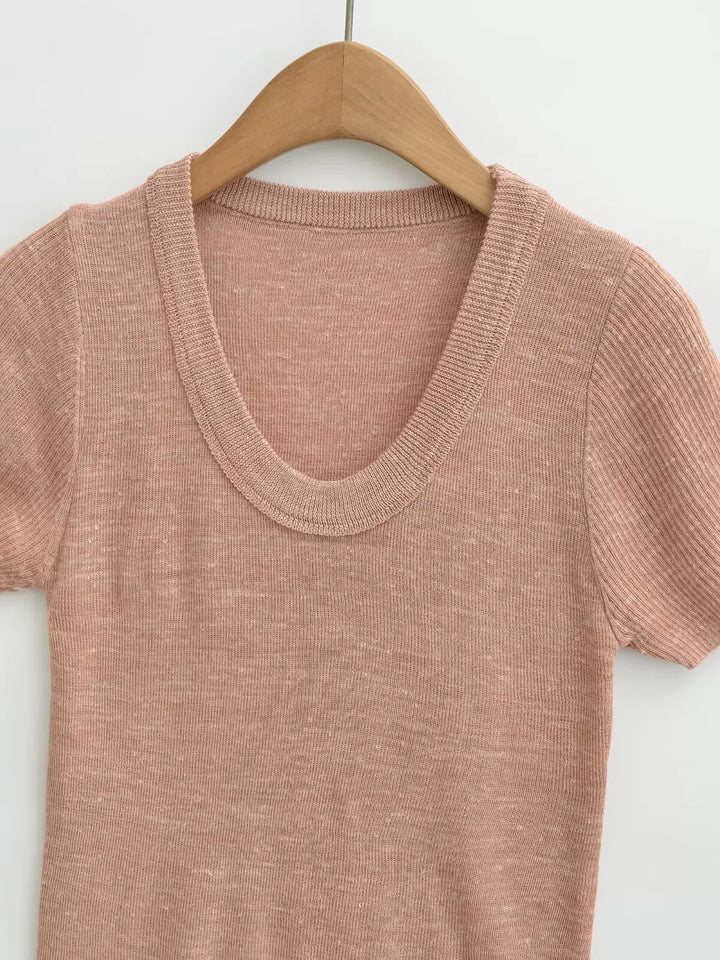 リネンタッチサマーニットUネックTシャツ