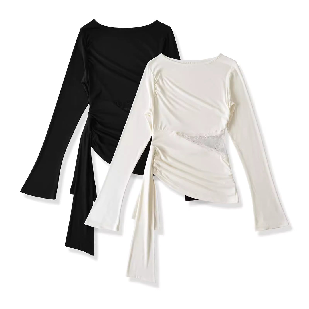 サイドシアーレースリボントップス