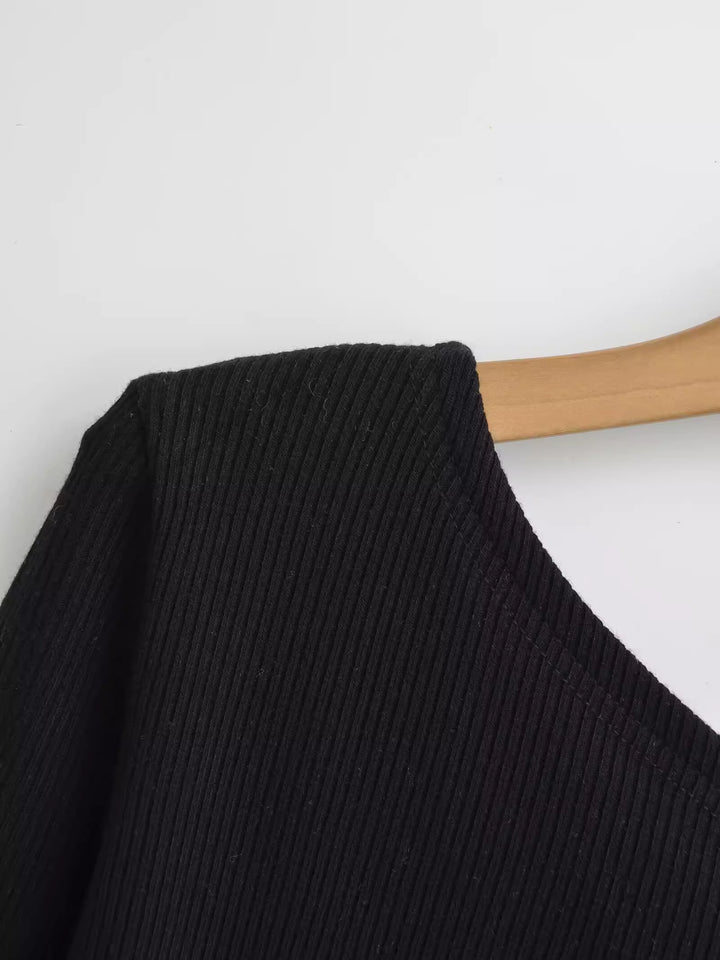 アシンメトリーネックリブトップス