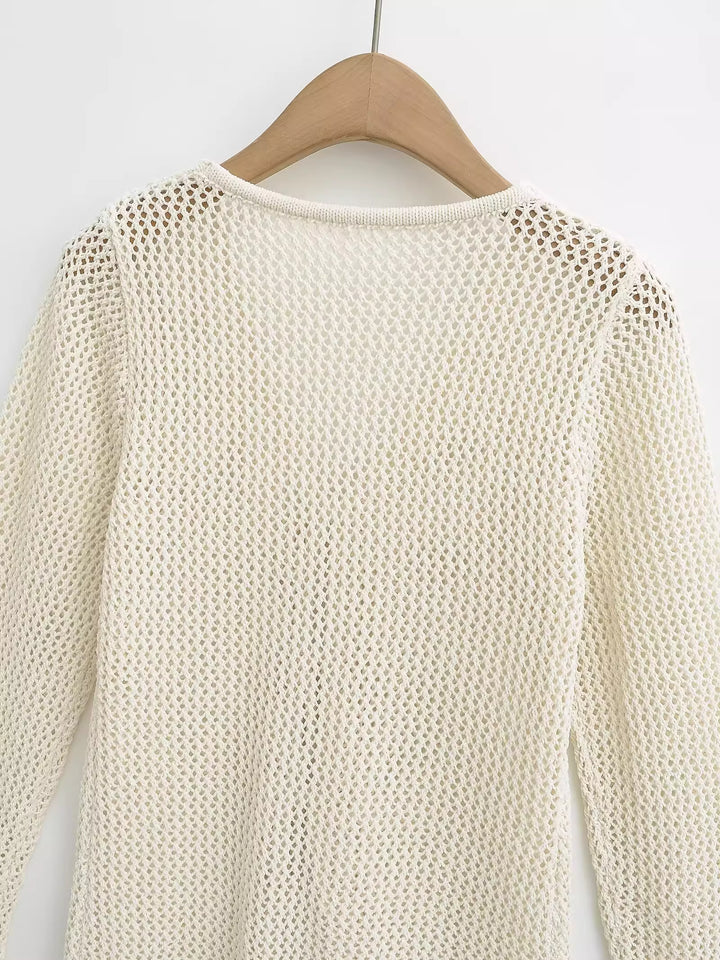 レースアップメッシュニットロングカーディガン