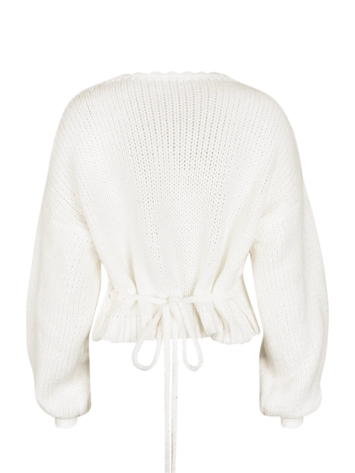 バックドローリボンVネックセーター