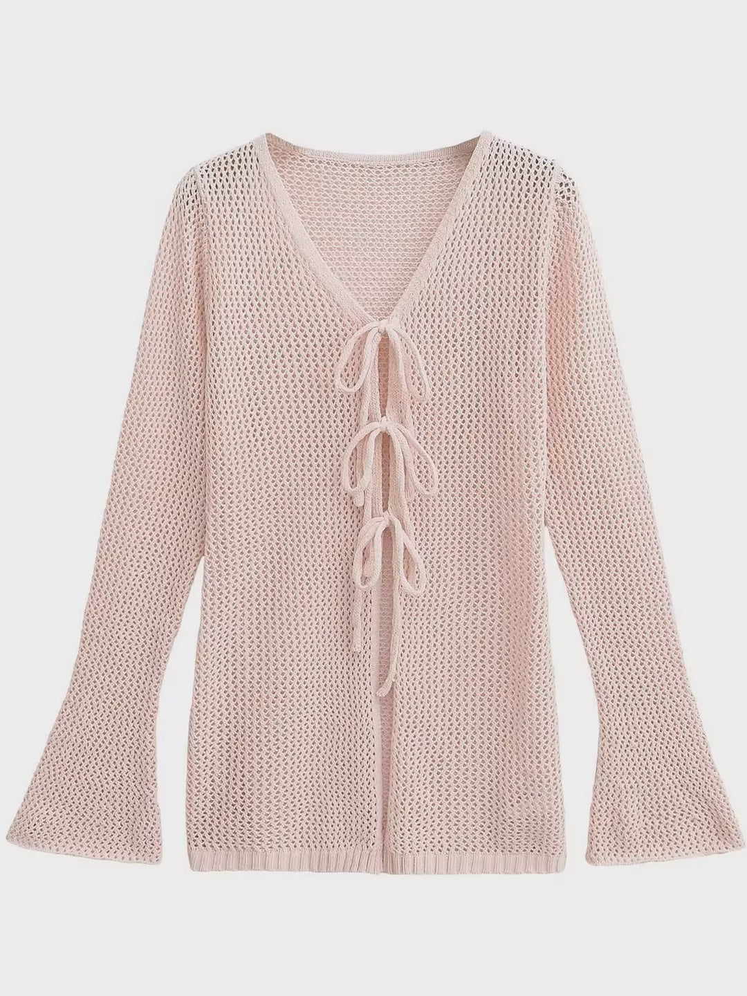 レースアップメッシュニットロングカーディガン