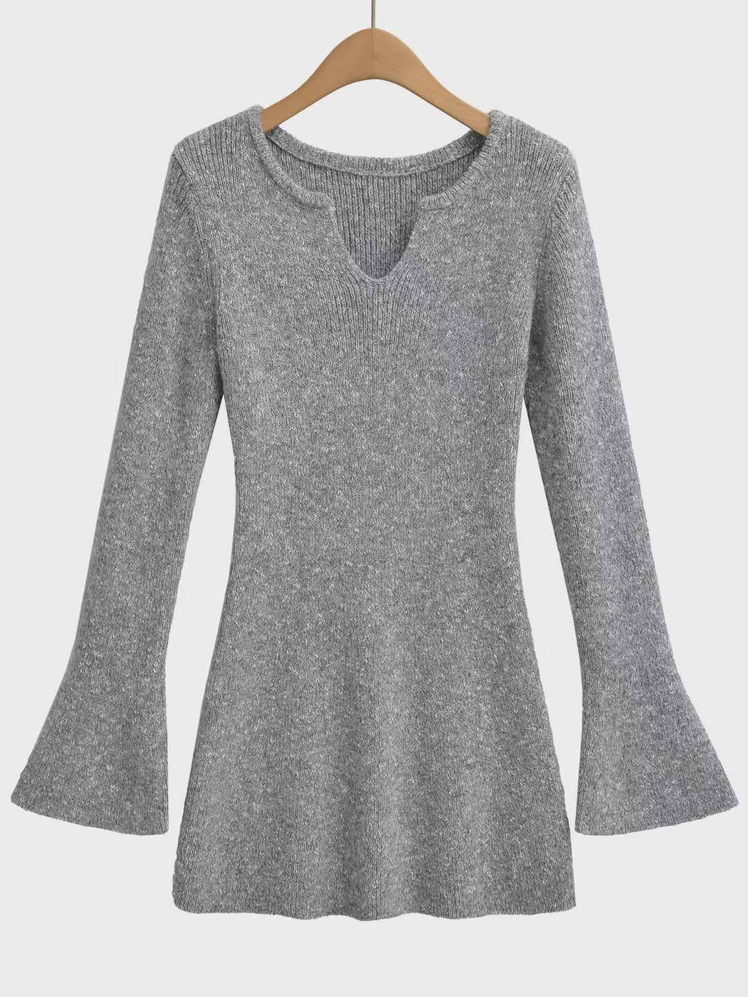 フレアスリーブメランジニットミニワンピース