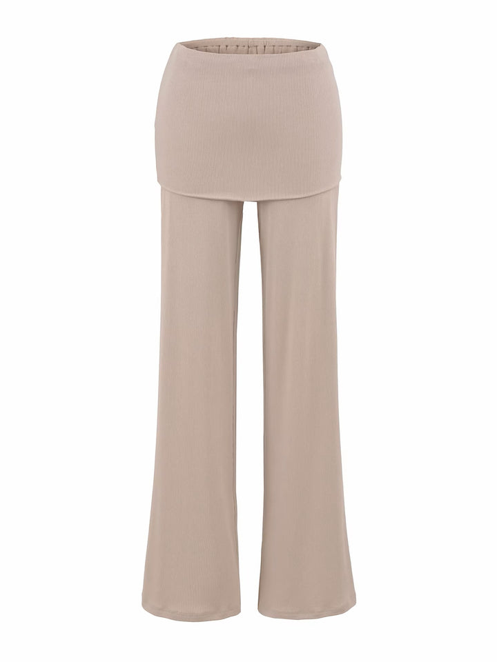 フィットスカートレイヤーリブフレアパンツ