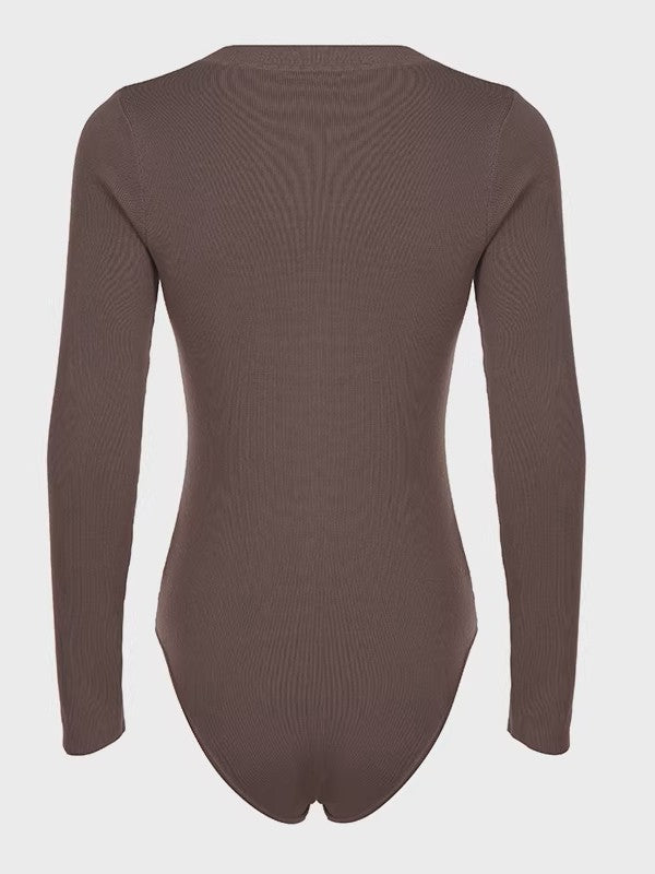 ソフトリブヘンリーネックボディースーツ