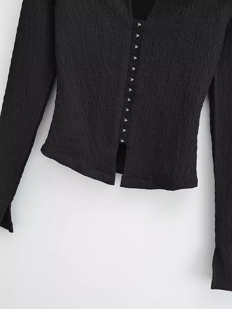 フロントフックオープンカラートップス