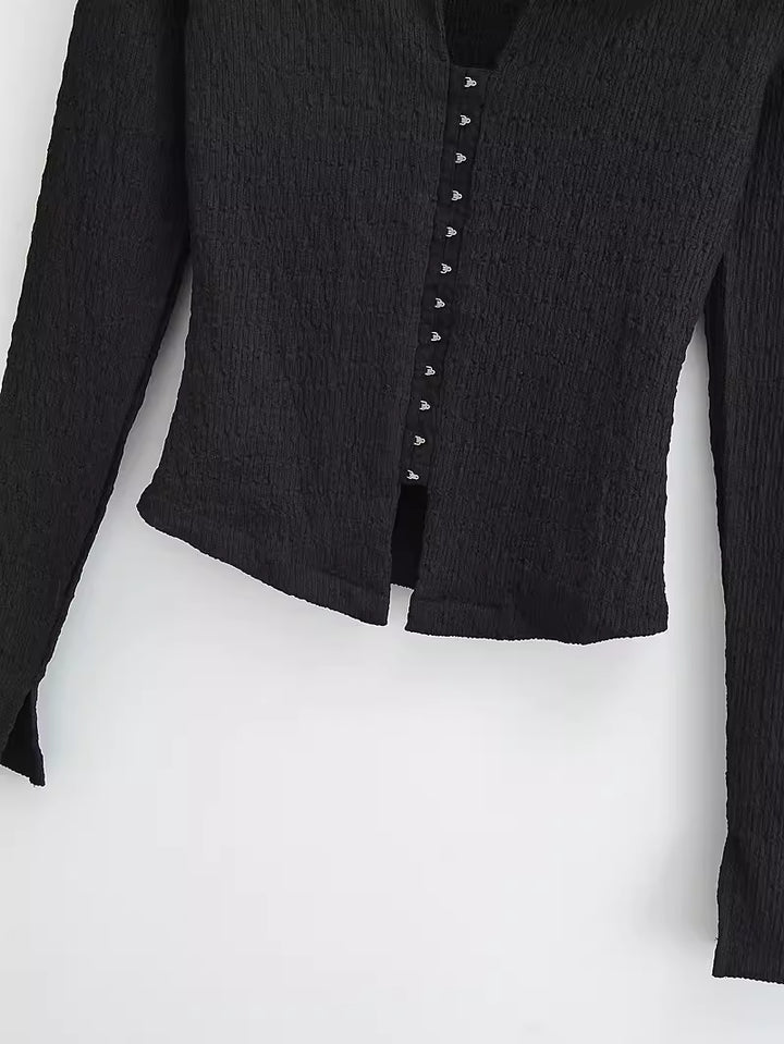 フロントフックオープンカラートップス