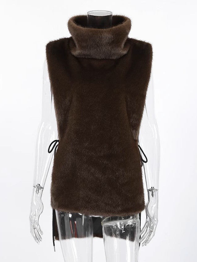 エコファー ハイネックノースリーブベスト