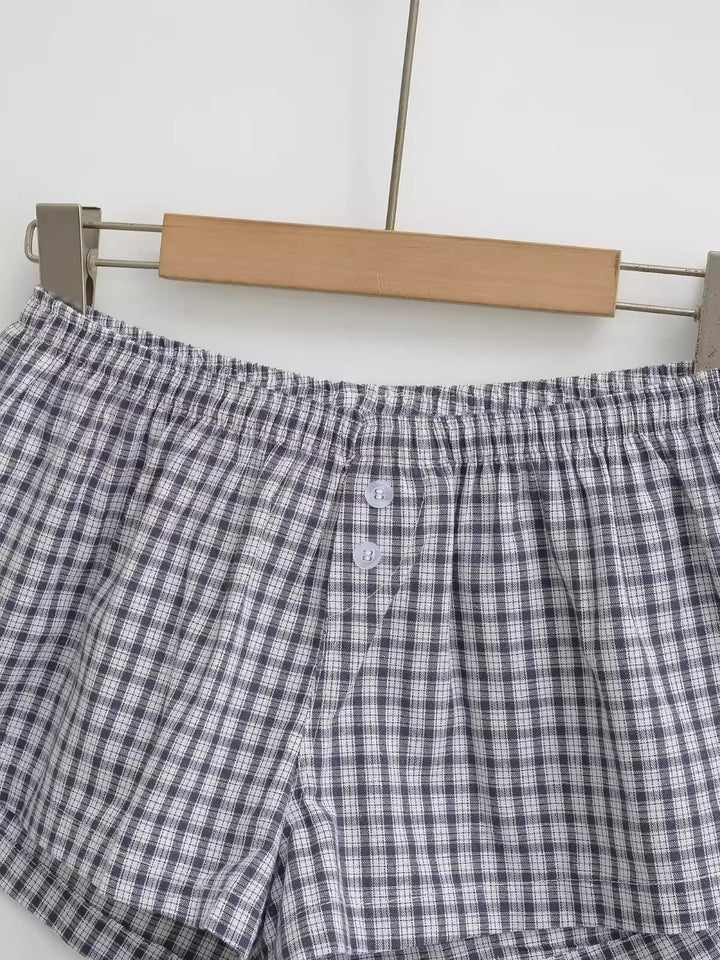チェック柄コットンショートパンツ