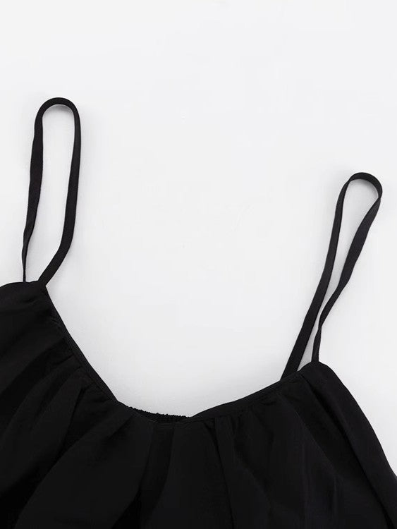 ギャザーフレアブラックロングワンピース