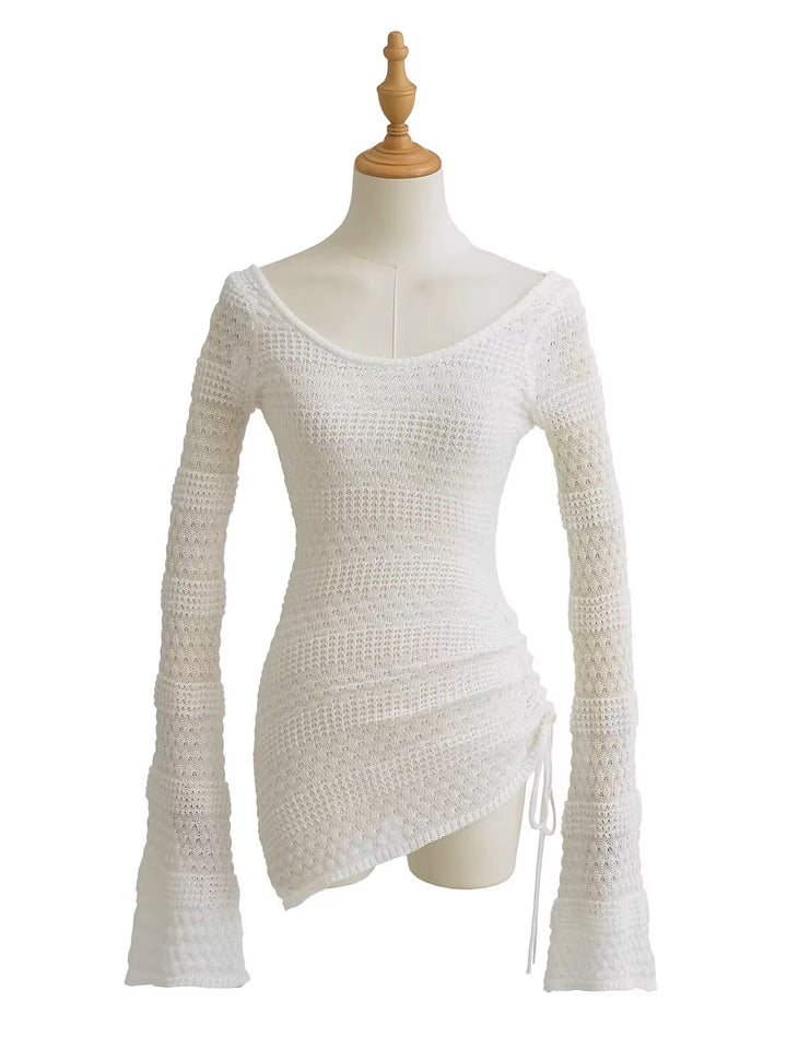 アシンメトリーシアーニットトップス