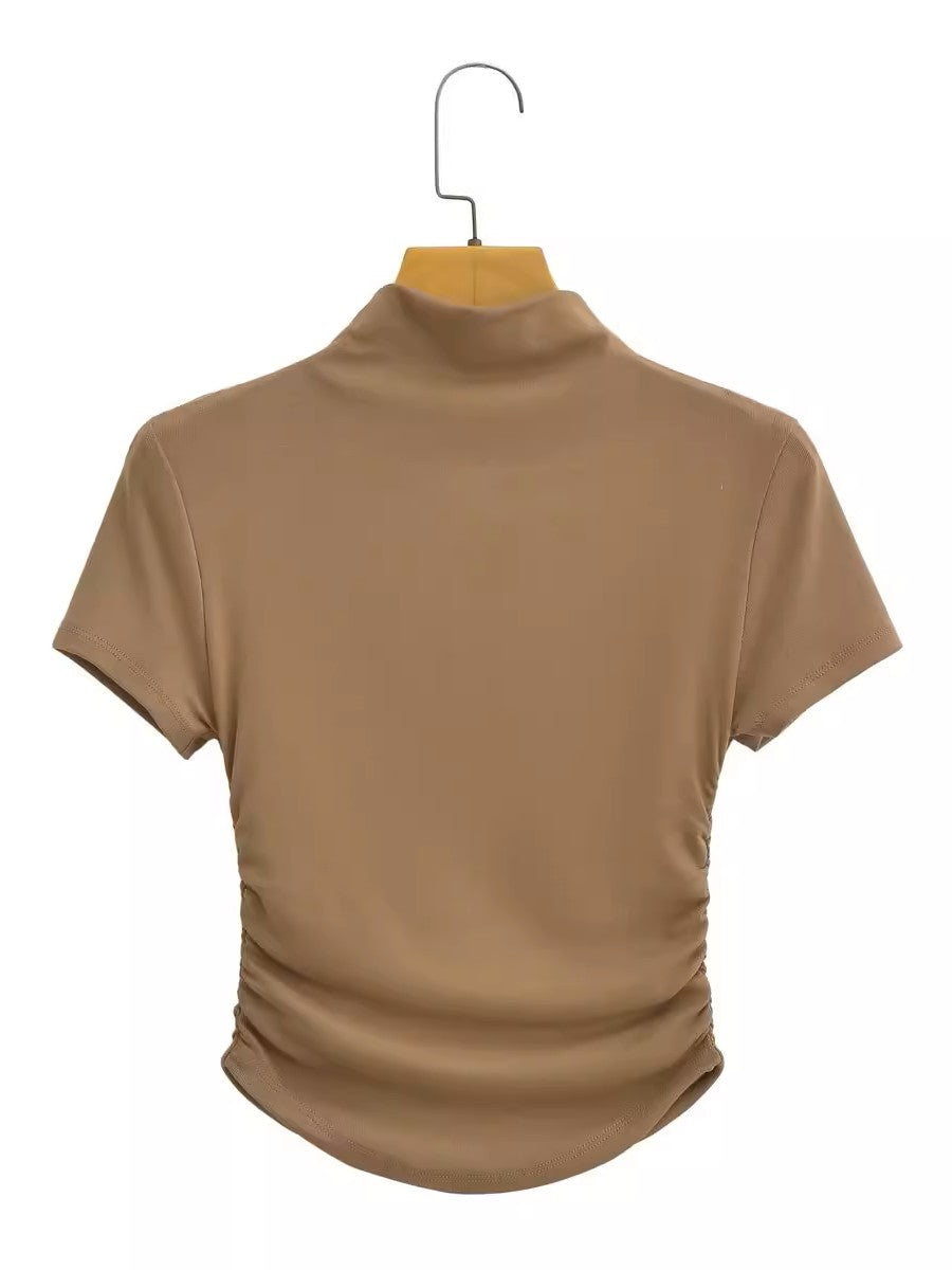 ソフトドレープモックネックショートスリーブトップス