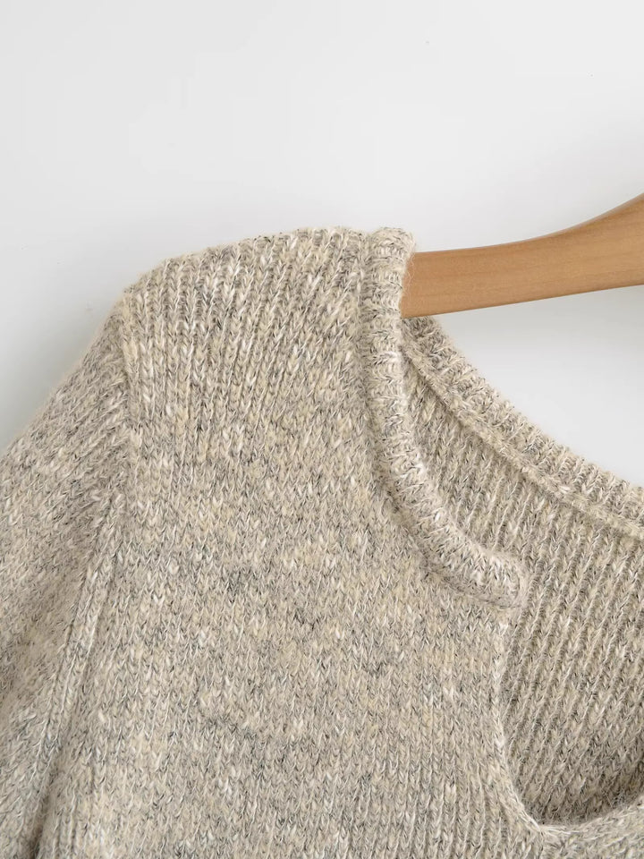 フレアスリーブメランジニットミニワンピース