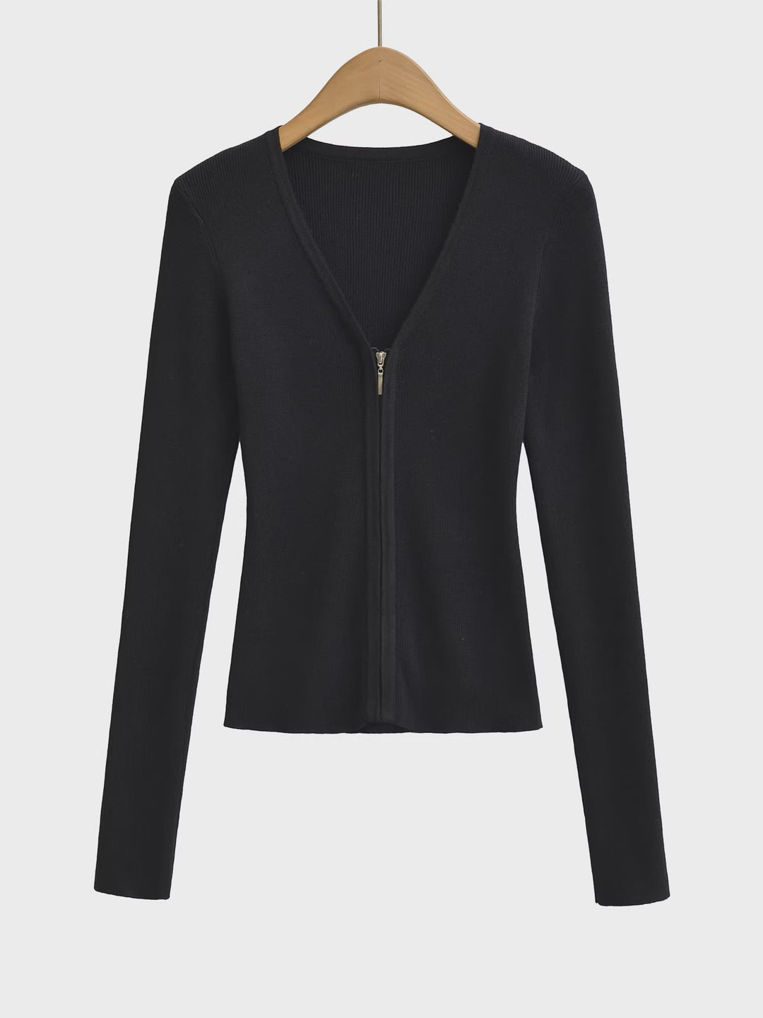 ノーカラーVネックジップカーディガン