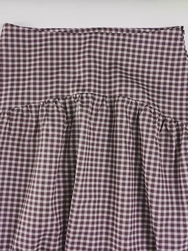 ギンガムチェックヨーク切り替えロングスカート