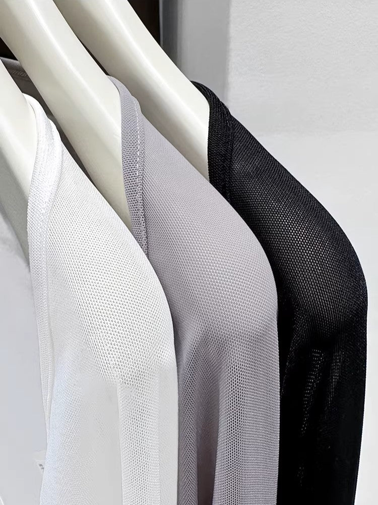 ストレッチシアーメッシュクロップドトップス