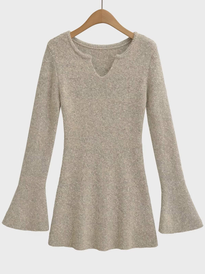 フレアスリーブメランジニットミニワンピース