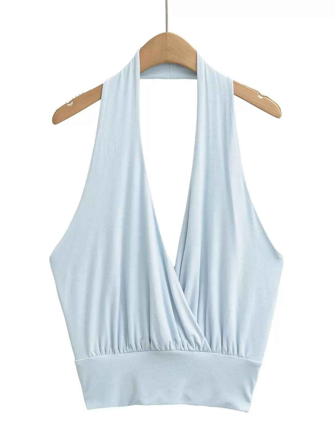 バックレスドレープホルターネックトップス
