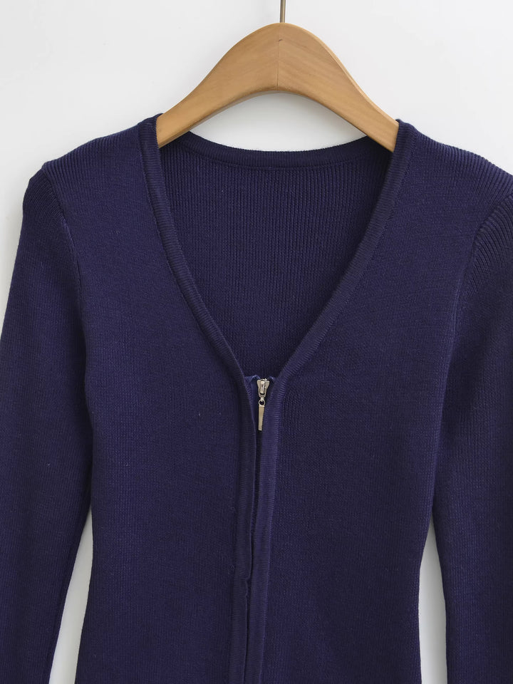 ノーカラーVネックジップカーディガン