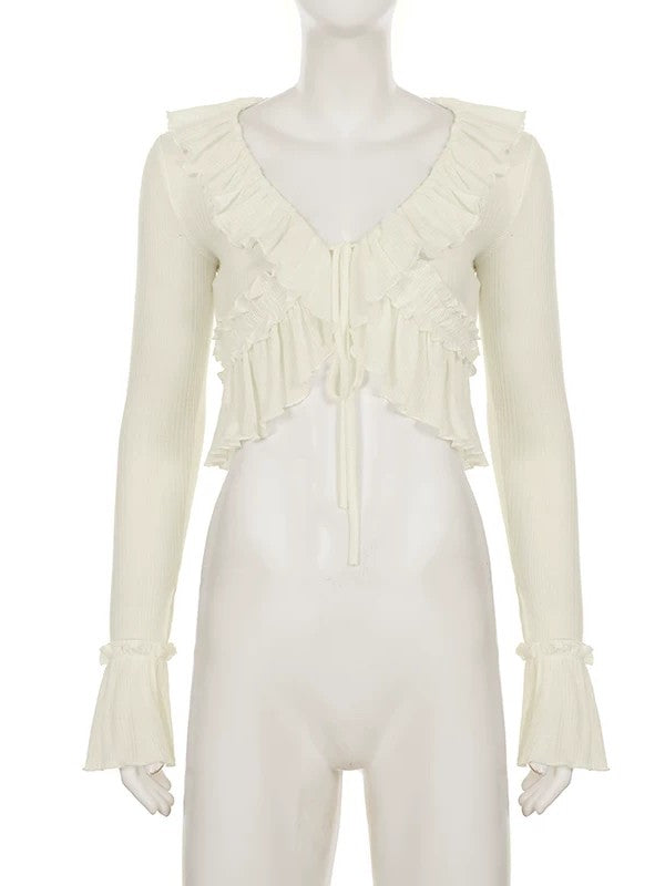 フリルトリムクロップドトップス
