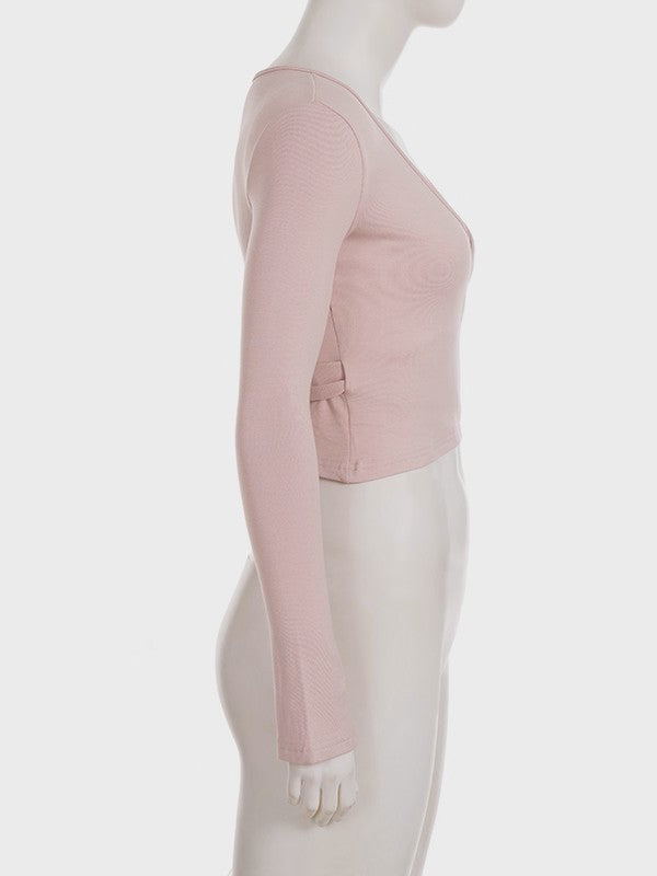 ラップデザイン裏起毛トップス