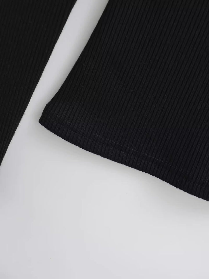 アシンメトリーネックリブトップス