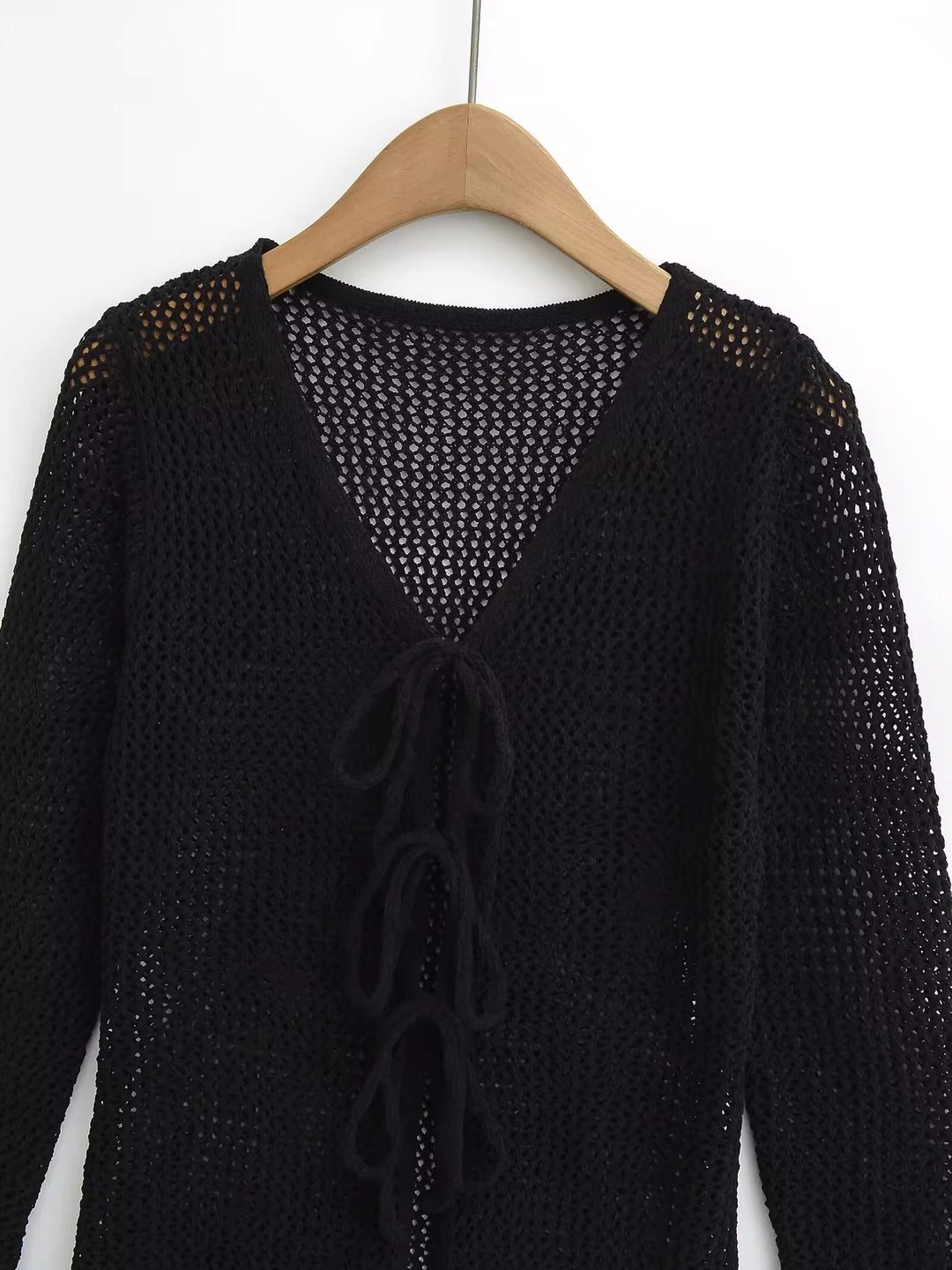 レースアップメッシュニットロングカーディガン