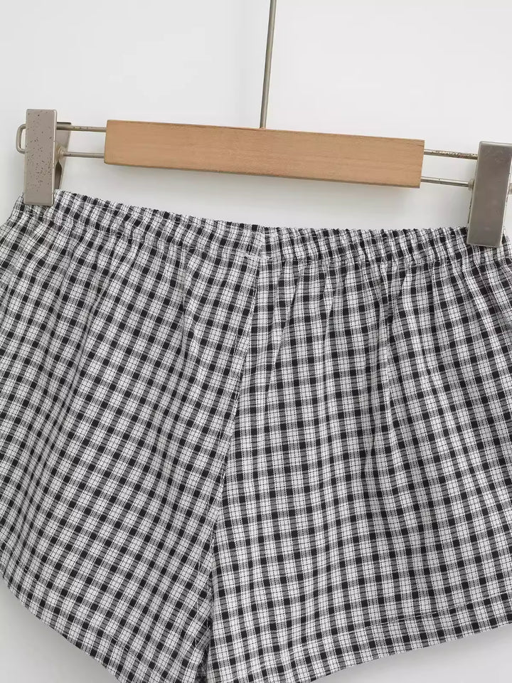 チェック柄コットンショートパンツ