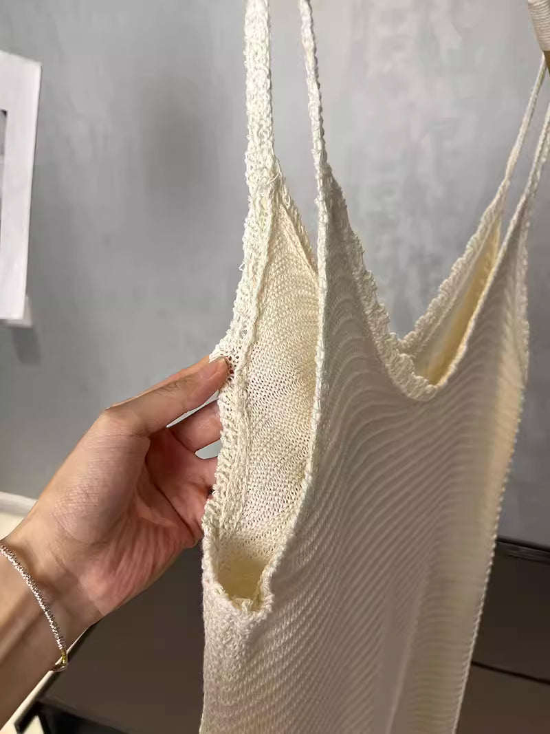 コットンニットクロシェットキャミソールワンピース