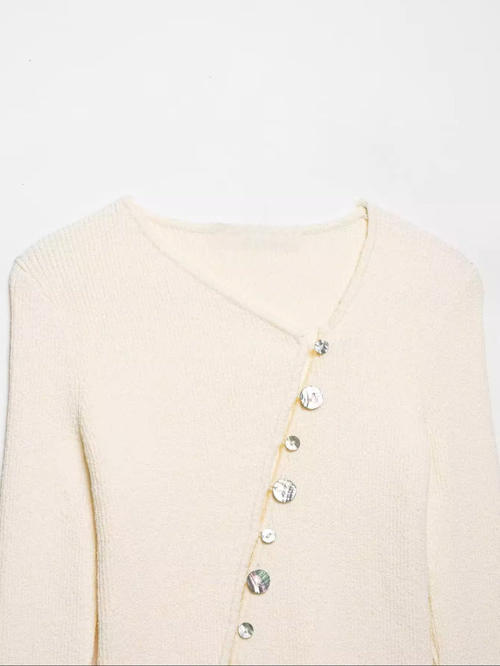 シェルボタンスラントカーディガン