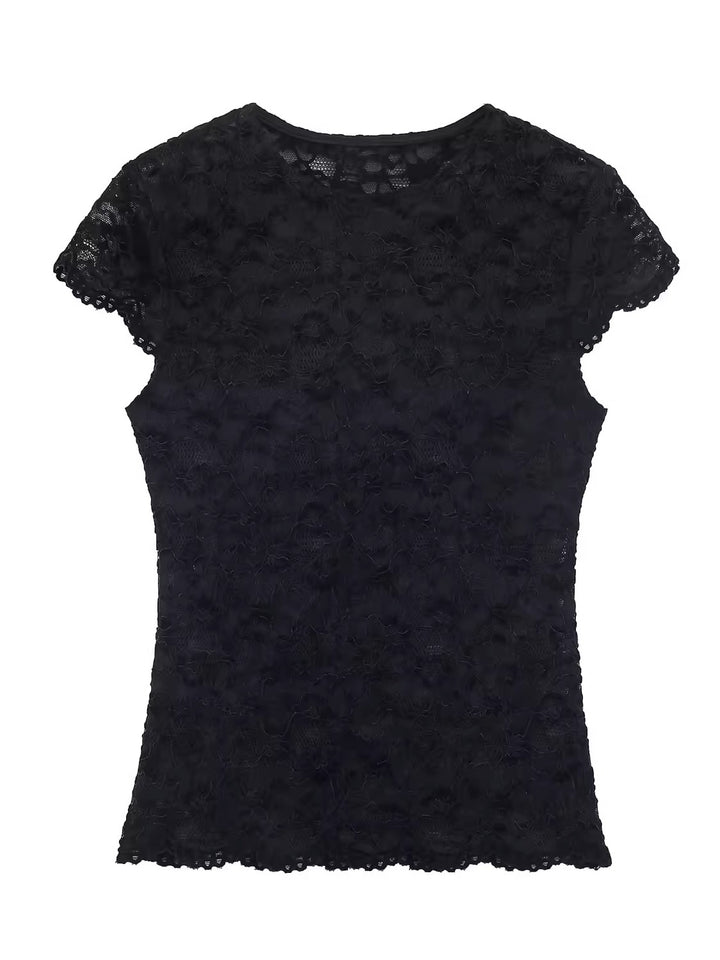 シアーレースコンパクトショートスリーブトップス