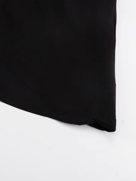 ギャザーフレアブラックロングワンピース