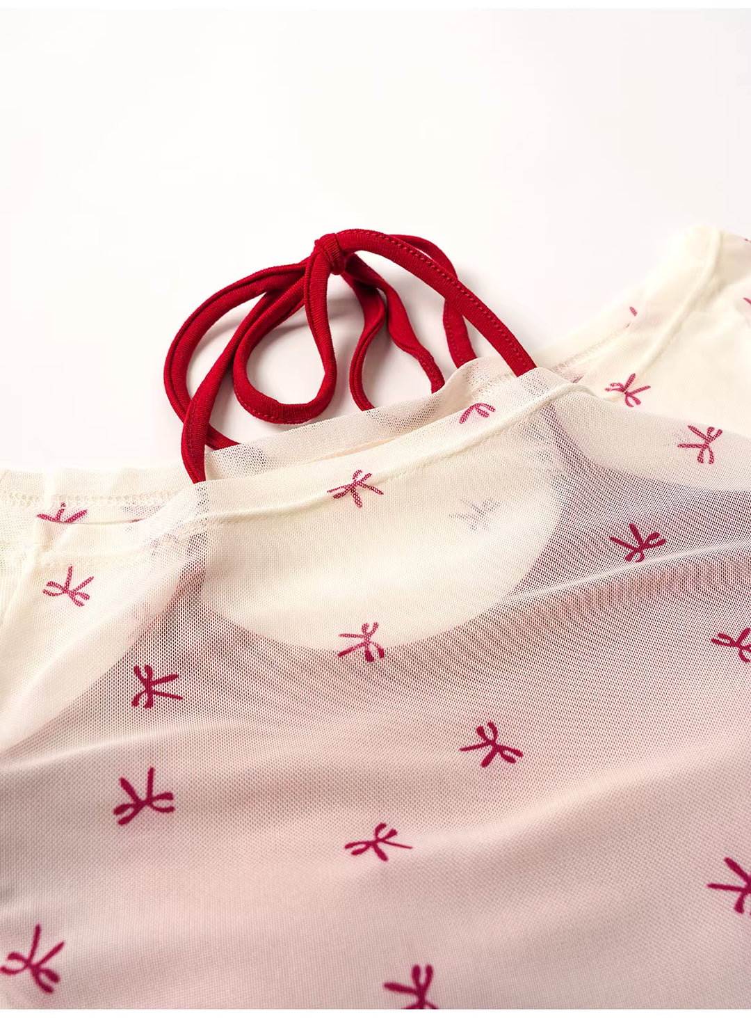 リボン柄シアーメッシュトップスレイヤードセット