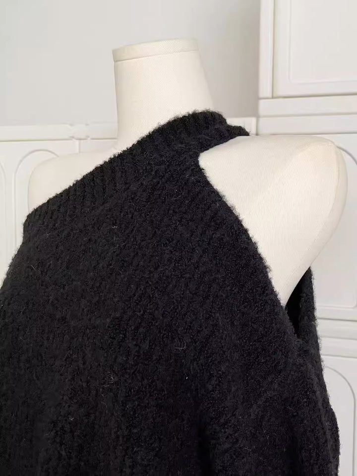 アシンメトリーオフショルダーロングセーター