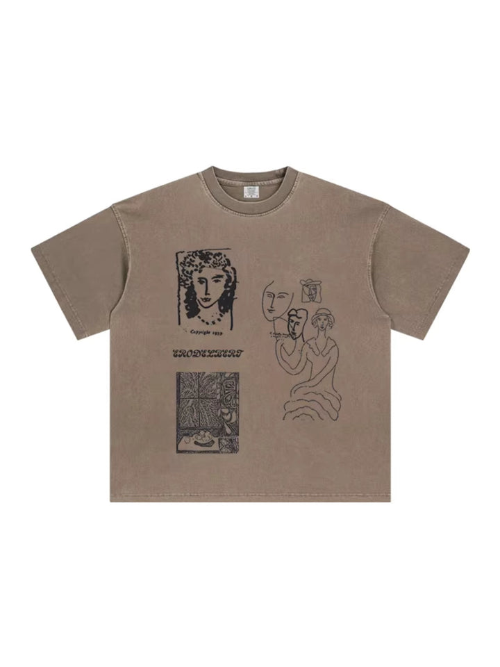 モダンアートグラフィックプリントTシャツ